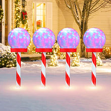 Load image into Gallery viewer, EAMBRITE 4PK RGB Ball Candy Cane Pathway Markers Light with Rotating Projector Waterproof Outdoor Stake Lights Decorative for Pond Garden Patio Landscape