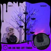 Load image into Gallery viewer, Vanthylit Halloween Tree Decorations, Glittered Black Spooky Tree with Purple Lights and Bat Decorations, Battery Powered Timer Tabletop Tree for Halloween Decorations Indoor Outdoor (2FT, 24LED)