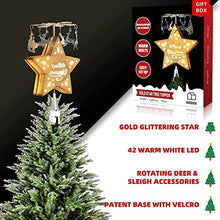 Load image into Gallery viewer, EAMBRITE Christmas Star Tree Topper Pre-lit Golden Star Tree Topper with Flying Reindeer Decorations Plug in for Indoor and Outdoor Décor - Warm White Led