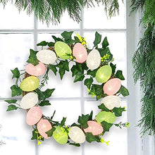 Load image into Gallery viewer, Vanthylit Easter Wreath with Lights 30cm Easter Egg Wreath for Front Door Battery Operated Spring Wreath with Rattan Twigs Ivy Vines for Window Wall Home Party Easter Decoration