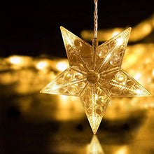 Load image into Gallery viewer, PEIDUO 9 Stars Curtain String Lights Plug Powered with Warm White Light Star Decoration for Indoor, Outdoor, Ramadan, Wedding, Party,Garden Patio Home Decorations