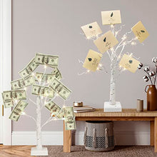 Load image into Gallery viewer, EAMBRITE Money Tree Gift Holder, Lighted Birch Tree 2FT 24LED, Battery/USB Powered Timer Light Up Display Twig Gift Card Tree with 12 Clear Clips and 6 Cards for Home Christmas Graduation Photo Memo