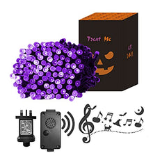 Load image into Gallery viewer, Eambrite Halloween Lights 20m 200 LED Purple Fairy Lights Plug in with Horror Halloween Music Sync Waterproof Outdoor String Lights Decorations for Garden Home Haunted House Décor- Black Cable
