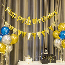 Load image into Gallery viewer, EAMBRITE Gold Happy Birthday Banners Birthday Buntings with 16ft / 50 LEDs Fairy Lights Birthday Decorations Kit Party Supplies for Birthday Party Décor
