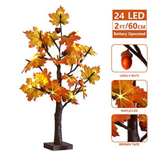 Load image into Gallery viewer, EAMBRITE Artificial Plants Maple Leave Display Tree with Lights Battery Operated LED Twig Tree Decoration for Party Wedding Home (2FT/60CM)