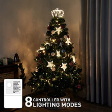 Load image into Gallery viewer, PEIDUO Christmas Jeweled Crown Tree Topper Adapter Plug in with 60 Warm White Lights LED Light Up Tree Topper Decoration for Christmas Tree