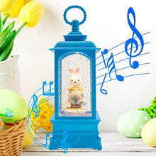 Load image into Gallery viewer, PEIDUO Easter Bunny Snow Globe Music Box Easter Bunny Decor Easter Decorations for The Home Holidays 3 AA Battery or USB Powered