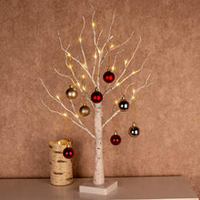 Load image into Gallery viewer, Eambrite Small White Christmas Tree Lights with 8 Ornamental Baubles Battery Operated Twig Tree Tabletop Decoration for Home Party Wedding(60cm/2ft, upgraded)