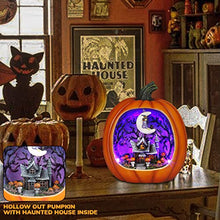Load image into Gallery viewer, PEIDUO Halloween Light up Pumpkin, Giant Resin Haunted House Decor with Witch and LED Lights, Halloween Houses Village for Indoor Home Table Party Decor