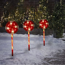 Load image into Gallery viewer, Christmas Decorations, Vanthylit 3PK Lollipops Peppermint Pathway Markers Lights with 48LT Multi-Functions Fairy Lights Christmas Lawn Candy Cane Stake Lights for Outdoor Decorations