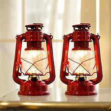 Load image into Gallery viewer, EAMBRITE Set of 2 Red Hanging Lantern Battery Operated with Warm White Light Flickering Hurricane Lamp for Garden, Camping, Hiking, Fishing, Power Cuts and More