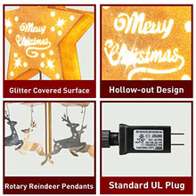 Load image into Gallery viewer, PEIDUO Animated Christmas Tree Topper Gold Star Tree Topper with Rotary Sleigh Reindeer Patents for Xmas Tree Topper Decoration
