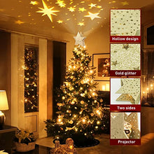 Load image into Gallery viewer, EAMBRITE Christmas Tree Topper, Star Tree Topper with Rotating Star Projector Lights, 3D Hollow Gold Tree Topper for Christmas Tree Decorations