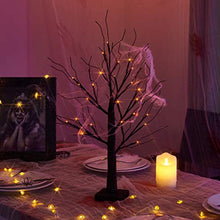 Load image into Gallery viewer, EAMBRITE Small Black Glitter Halloween Tree Light with 24 Orange LEDs Battery Operated Lighted Spooky Pumpkin Display Tree for Party Decoration (60cm/2ft)