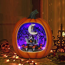 Load image into Gallery viewer, PEIDUO Halloween Light up Pumpkin, Giant Resin Haunted House Decor with Witch and LED Lights, Halloween Houses Village for Indoor Home Table Party Decor