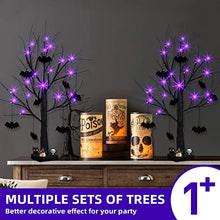 Load image into Gallery viewer, Halloween Tree, Black Halloween Decorations Indoor, 2FT Spooky Tabletop Trees Battery Operated with 24LED Purple Lights 8 Bat Hanging Ornaments, Halloween Centerpieces for Tables, Home, Room(2 Pack)