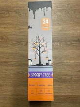 Load image into Gallery viewer, EAMBRITE Small Black Glitter Halloween Tree Light with 24 Orange LEDs Battery Operated Lighted Spooky Pumpkin Display Tree for Party Decoration (60cm/2ft)