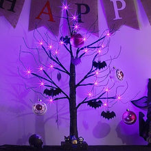 Load image into Gallery viewer, Vanthylit Halloween Tree Decorations, Glittered Black Spooky Tree with Purple Lights and Bat Decorations, Battery Powered Timer Tabletop Tree for Halloween Decorations Indoor Outdoor (2FT, 24LED)