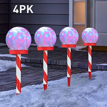 Load image into Gallery viewer, Vanthylit Christmas Decorations, 4PK RGB Shimmering Ball with Candy Cane Pathway Markers Decorative Lights Outdoor Stake Light Decoration