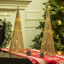 Load image into Gallery viewer, EAMBRITE 2PK Christmas Cone Tree Light 1.4FT Battery Operated Champagne Cone Tree with 32 Warm White LEDs for Indoor Christmas Decoration