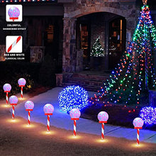Load image into Gallery viewer, EAMBRITE 4PK RGB Ball Candy Cane Pathway Markers Light with Rotating Projector Waterproof Outdoor Stake Lights Decorative for Pond Garden Patio Landscape