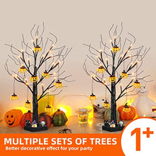 Load image into Gallery viewer, EAMBRITE Halloween Tree, 2FT Black Spooky Tree with 24 LED Orange Lights and 8 Pumpkins, Battery Operated Small Tabletop Black Tree with Timer for Halloween Decorations Christmas Room Home Fireplace