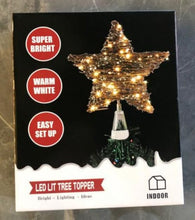 Load image into Gallery viewer, Vanthylit Christmas Tree Topper Pre Lit Tree Star Topper Light up Rattan Natural Star Treetop Mains Powered with 40 Warm White LEDs Xmas Tree Decorations for Christmas New Year Holiday Home decor