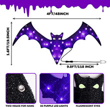 Load image into Gallery viewer, EAMBRITE Halloween Hanging Decorations Light up Bat with Purple Lights Mains Powered with Waterproof Transformer for Outdoor Indoor Haunted Housed Décor Gift for Kids (1.2m*0.4m)