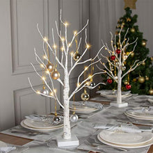 Load image into Gallery viewer, Eambrite Small White Christmas Tree Lights with 8 Ornamental Baubles Battery Operated Twig Tree Tabletop Decoration for Home Party Wedding(60cm/2ft, upgraded)
