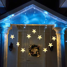 Load image into Gallery viewer, EAMBRITE Stars Window Curtain Lights 90 Warm White LED 9-Stars Curtain String Lights Twinkle String Lights for Home Wedding Patio Backdrop Christmas Decorations