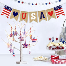 Load image into Gallery viewer, EAMBRITE 4th of July Decorations, Light up Birch Tree with 12pcs Star Hanging Ornaments, Red White and Blue Decor, Lighted Centerpieces Tabletop Battery Powered Timer for Home, Memorial Day, Party
