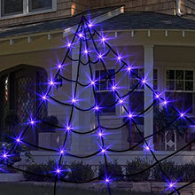 Load image into Gallery viewer, EAMBRITE Halloween Decorations Giant Spider Web with Purple Lights Light up Black Spiderweb Mains Powered Halloween Outdoor Lights Waterproof for Garden Yard Décor (5m/16ft)