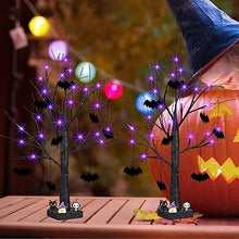 Load image into Gallery viewer, Vanthylit Black Tree Halloween Decotations, Battery Powered LED Purple Tree Lights with Bat Decorations, Glittered Halloween Spooky Tree for Tabletop Home Party Indoor Outdoor Decor (2FT, 2 Pack)