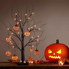 Load image into Gallery viewer, Vanthylit Halloween Decorations Black Halloween Tree Glittered with Orange Lights and Hanging Pumpkins, Halloween Table Decorations Lights for Halloween Decorations Indoor (2FT, Timer)