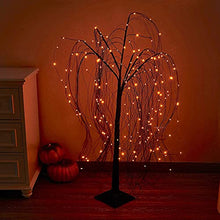 Load image into Gallery viewer, EAMBRITE 4FT Halloween Tree Black Halloween Willow Tree with Orange and Purple Lights Halloween Indoor Decorations for Home Party Festive Decor