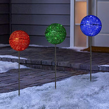 Load image into Gallery viewer, EAMBEITE 3PK Christmas Ball Pathway Lights with 45 LED Bulbs Decoration for Holiday Christmas Stake Lights on Outdoor Patio Yards Driveways Pathways (Red/Green/Blue)