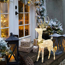 Load image into Gallery viewer, EAMBRITE 48” 70LT Pre-Lit Christmas Glittering Reindeer with Gold Jingle Bell and Twinkle Light Outdoor Holiday Mesh Standing Buck Deer Decorations for Home Lawn Yard Garden Indoor Outdoor Plug in