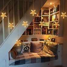 Load image into Gallery viewer, PEIDUO 9 Stars Curtain String Lights Plug Powered with Warm White Light Star Decoration for Indoor, Outdoor, Ramadan, Wedding, Party,Garden Patio Home Decorations