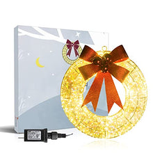 Load image into Gallery viewer, Christmas Decorations, Vanthylit Lighted Christmas Wreath with 18.5'' 400LT Warm White LED Metal Wreath Lights Frame Covered with Champagne Glittering Sequins for Christmas Home Wall Door Decoration