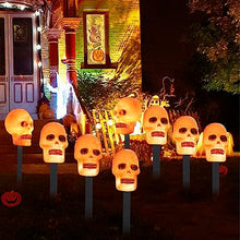 Load image into Gallery viewer, EAMBRITE 4PK 20LT Halloween Skull Pathway Lights End-connectable Skull Stake Lights Waterproof for Halloween Decorations Outdoor Yard Garden Party