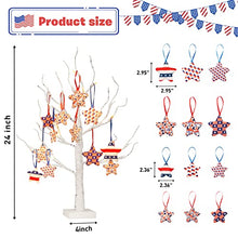 Load image into Gallery viewer, PABIPABI 4th of July Display Tree with 12 Fabric Pentagrams, Battery Operated Patriotic Table Decor Tree with Timer for Independence Memorial Day Labor Day Home Party Office Decor(Warm White)
