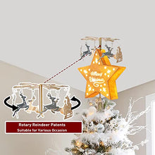 Load image into Gallery viewer, PEIDUO Animated Christmas Tree Topper Gold Star Tree Topper with Rotary Sleigh Reindeer Patents for Xmas Tree Topper Decoration