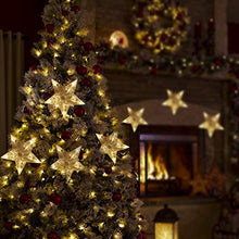 Load image into Gallery viewer, EAMBRITE Stars Window Curtain Lights 90 Warm White LED 9-Stars Curtain String Lights Twinkle String Lights for Home Wedding Patio Backdrop Christmas Decorations