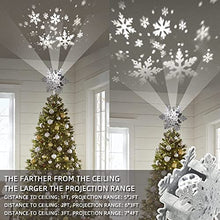 Load image into Gallery viewer, EAMBRITE Christmas Tree Topper Silver Snowflake Tree Topper Projector with Rotating Snowflake Projection Plug in for Indoor and Outdoor Christmas Tree Decoration