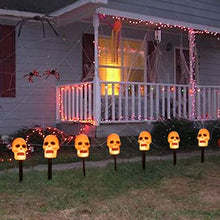 Load image into Gallery viewer, PEIDUO 4PK Halloween Yard Stakes with 20LT Warm White Lights, Skeleton Skull Pathway Lights for Outdoor Driveway Walkway Garden Lawn Decor, Sidewalk Decorations