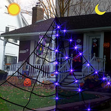 Load image into Gallery viewer, PEIDUO Spider Web Decoration Outdoor,16 * 15FT Giant Halloween Spider Web with 135 LED Purple Lights, Spider Web Lights for Party Yard Bar Haunted House Halloween Decor