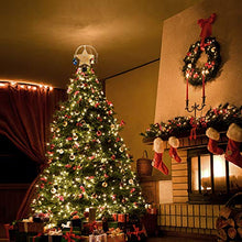Load image into Gallery viewer, Padoo Godlen Star Whirligig Warm White Light Hollow Star Carousel Tree Topper Christmas Tree Decoration