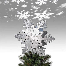 Load image into Gallery viewer, EAMBRITE Christmas Tree Topper Silver Snowflake Tree Topper Projector with Rotating Snowflake Projection Plug in for Indoor and Outdoor Christmas Tree Decoration