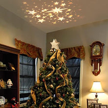Load image into Gallery viewer, Vanthylit Gold Star Christmas Tree Topper with Built-in Rotating Warm White Star Projector for Christmas Tree Decorations