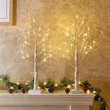 Load image into Gallery viewer, PEIDUO Set of 2 Artificial Tree for Table Decor, Battery Powered Tree Lights with Timer, Lighted Birch Tree with LED Lights for Home, Bedroom, Office, Living Room, Wedding Decor (2FT 24LT Warm White)